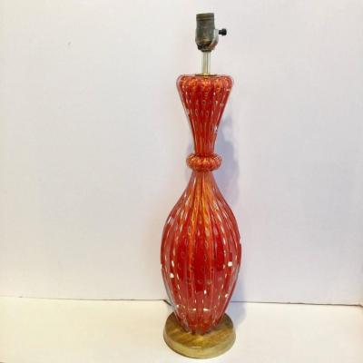  Barovier Toso Barovier Toso Orange Flex Bubbles Murano Glass Table Lamp 1960 Italy