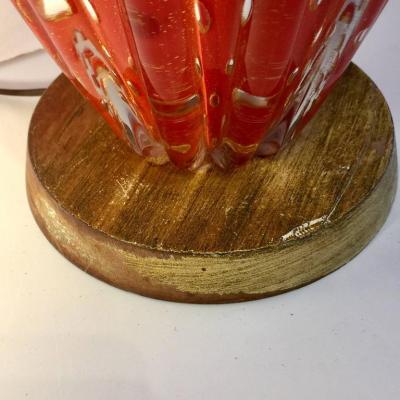  Barovier Toso Barovier Toso Orange Flex Bubbles Murano Glass Table Lamp 1960 Italy