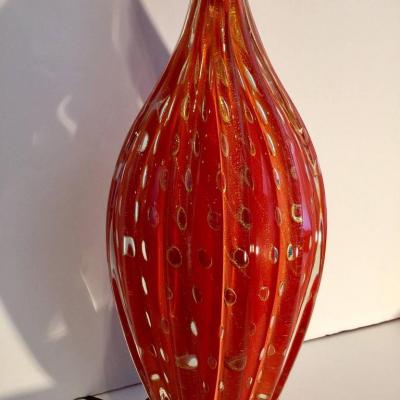  Barovier Toso Barovier Toso Orange Flex Bubbles Murano Glass Table Lamp 1960 Italy
