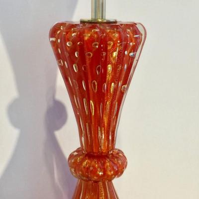  Barovier Toso Barovier Toso Orange Flex Bubbles Murano Glass Table Lamp 1960 Italy