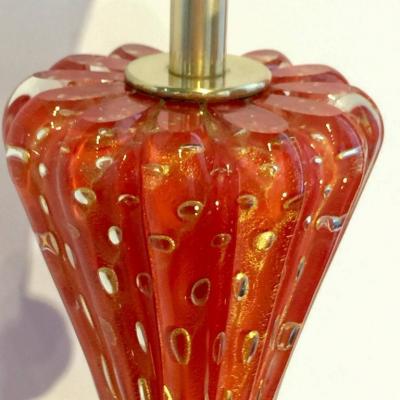  Barovier Toso Barovier Toso Orange Flex Bubbles Murano Glass Table Lamp 1960 Italy
