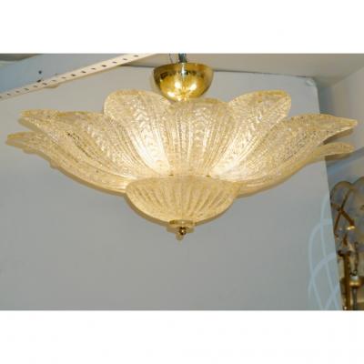 Barovier Toso Barovier Toso Style Italian Gold Textured Murano Glass Flower Leaf FlushMount