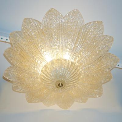 Barovier Toso Barovier Toso Style Italian Gold Textured Murano Glass Flower Leaf FlushMount