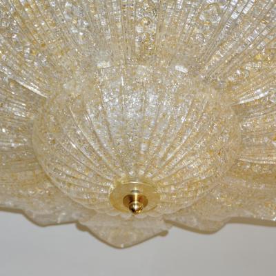 Barovier Toso Barovier Toso Style Italian Gold Textured Murano Glass Flower Leaf FlushMount