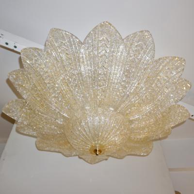 Barovier Toso Barovier Toso Style Italian Gold Textured Murano Glass Flower Leaf FlushMount