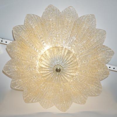 Barovier Toso Barovier Toso Style Italian Gold Textured Murano Glass Flower Leaf FlushMount