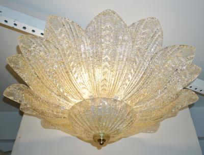 Barovier Toso Barovier Toso Style Italian Gold Textured Murano Glass Flower Leaf FlushMount