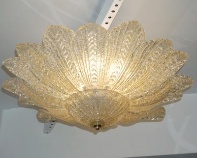 Barovier Toso Barovier Toso Style Italian Gold Textured Murano Glass Flower Leaf FlushMount