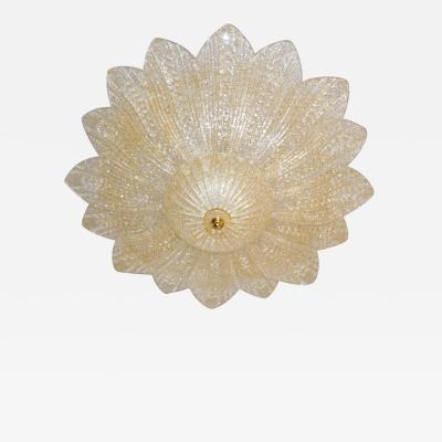  Barovier Toso Barovier Toso Style Italian Gold Textured Murano Glass Flower Leaf FlushMount