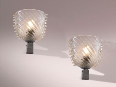  Barovier Toso Barovier Toso set of 3 glass and nickel plated brass wall lights Italy 1940s