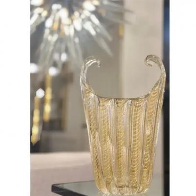  Barovier Toso Barovier and Toso Fluted Art Glass Vase with Avventurina 1950s