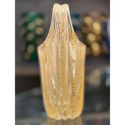  Barovier Toso Barovier and Toso Fluted Art Glass Vase with Avventurina 1950s
