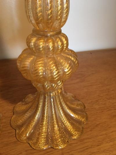  Barovier Toso EXCEPTIONAL PAIR OF GOLD MURANO LAMPS BY BAROVIER