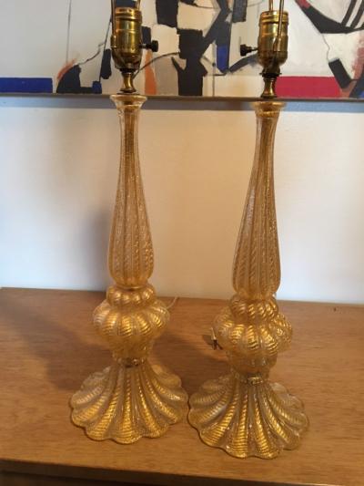  Barovier Toso EXCEPTIONAL PAIR OF GOLD MURANO LAMPS BY BAROVIER