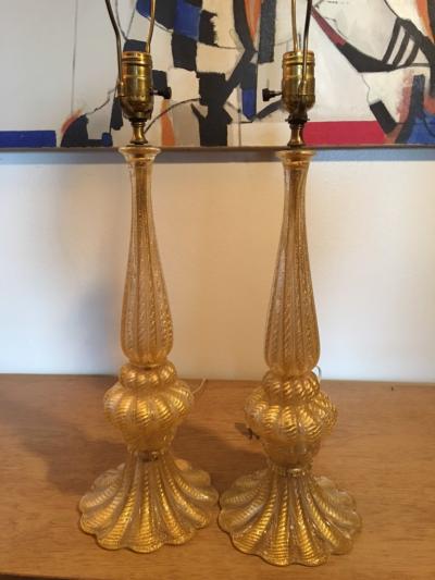  Barovier Toso EXCEPTIONAL PAIR OF GOLD MURANO LAMPS BY BAROVIER