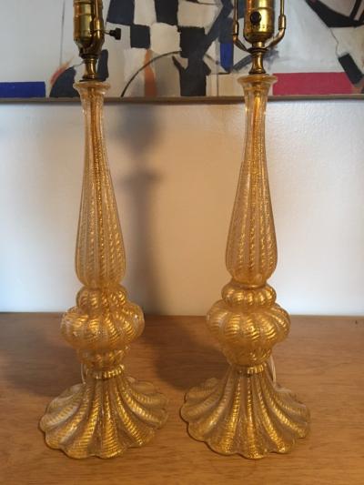  Barovier Toso EXCEPTIONAL PAIR OF GOLD MURANO LAMPS BY BAROVIER