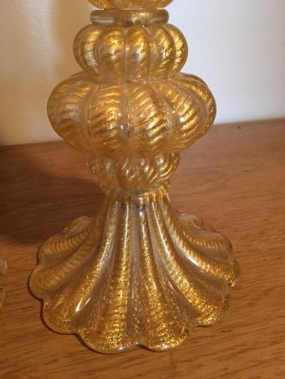  Barovier Toso EXCEPTIONAL PAIR OF GOLD MURANO LAMPS BY BAROVIER