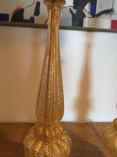  Barovier Toso EXCEPTIONAL PAIR OF GOLD MURANO LAMPS BY BAROVIER
