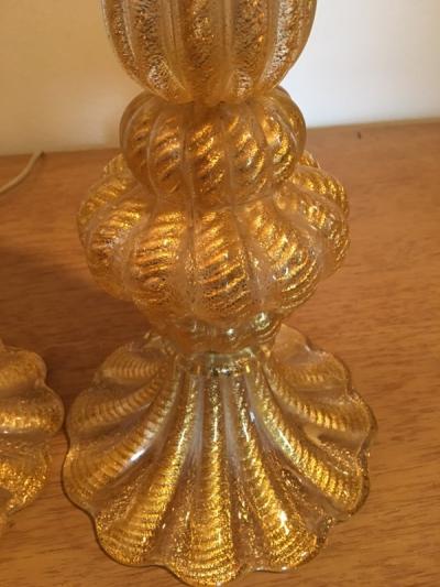  Barovier Toso EXCEPTIONAL PAIR OF GOLD MURANO LAMPS BY BAROVIER