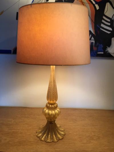  Barovier Toso EXCEPTIONAL PAIR OF GOLD MURANO LAMPS BY BAROVIER