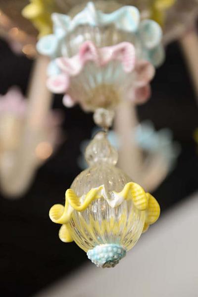  Barovier Toso Fine Pair of Barovier Toso Clear and Colored Glass 12 Light Chandeliers 1940s