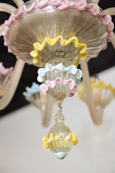  Barovier Toso Fine Pair of Barovier Toso Clear and Colored Glass 12 Light Chandeliers 1940s