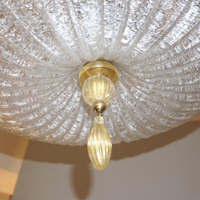 Barovier Toso Italian Barovier Toso Style Amber Reeded Crystal Clear Murano Glass Flushmount