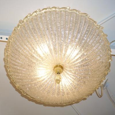 Barovier Toso Italian Barovier Toso Style Amber Reeded Crystal Clear Murano Glass Flushmount