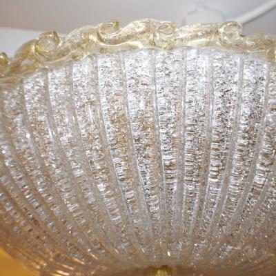 Barovier Toso Italian Barovier Toso Style Amber Reeded Crystal Clear Murano Glass Flushmount