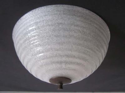  Barovier Toso Italian Mid Century Murano White Pugeloso Glass Flush Mount Pendant by Barovier