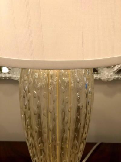  Barovier Toso Italian Midcentury Style Clear Gold Murano Venetian Glass Table Lamps Pair