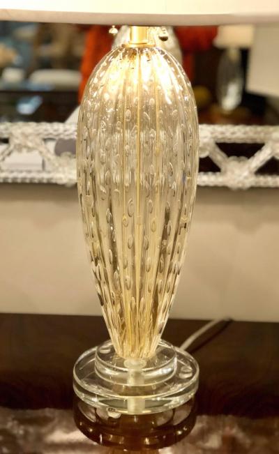  Barovier Toso Italian Midcentury Style Clear Gold Murano Venetian Glass Table Lamps Pair