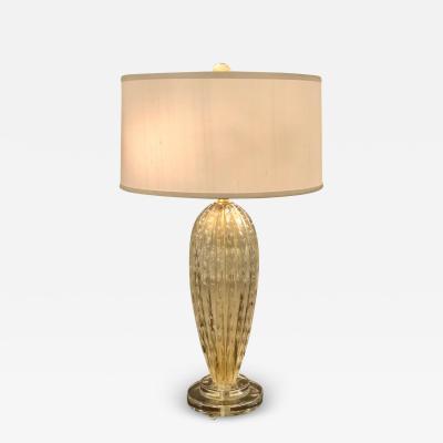  Barovier Toso Italian Midcentury Style Clear Gold Murano Venetian Glass Table Lamps Pair