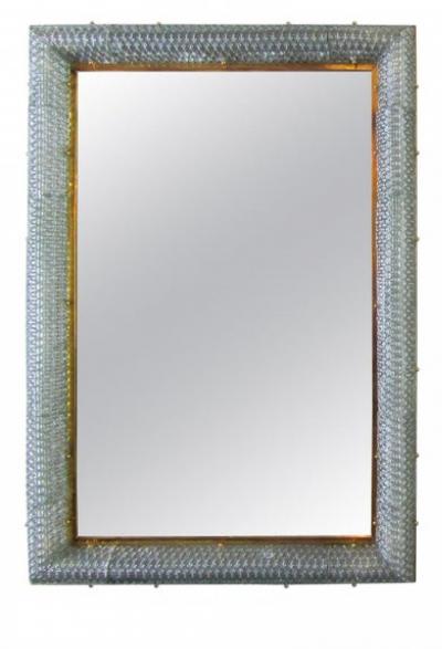  Barovier Toso Italian Modern Hand Blown Glass Bronze Illuminated Mirror Barovier Toso