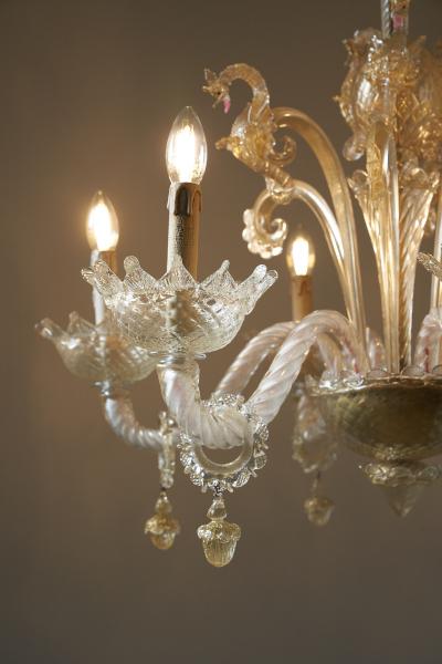  Barovier Toso Italian Murano Glass Six Arm Chandelier with Seahorse Motifs circa 1900