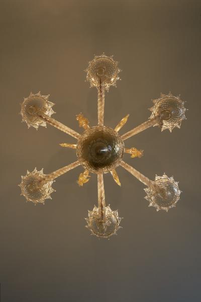  Barovier Toso Italian Murano Glass Six Arm Chandelier with Seahorse Motifs circa 1900