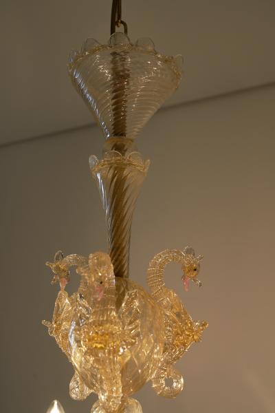  Barovier Toso Italian Murano Glass Six Arm Chandelier with Seahorse Motifs circa 1900