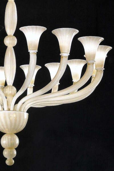 Barovier Toso Large Modern Neoclassical Murano Venetian 16 Arm White Gold Glass Chandelier