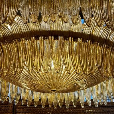 Barovier Toso Late 20th Century Amber Palmette Murano Glass Round Chandelier by Barovier