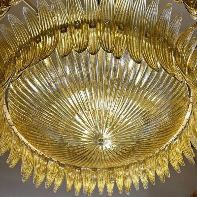 Barovier Toso Late 20th Century Amber Palmette Murano Glass Round Chandelier by Barovier