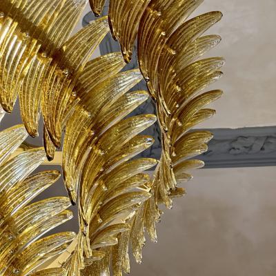 Barovier Toso Late 20th Century Amber Palmette Murano Glass Round Chandelier by Barovier