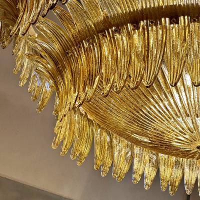 Barovier Toso Late 20th Century Amber Palmette Murano Glass Round Chandelier by Barovier