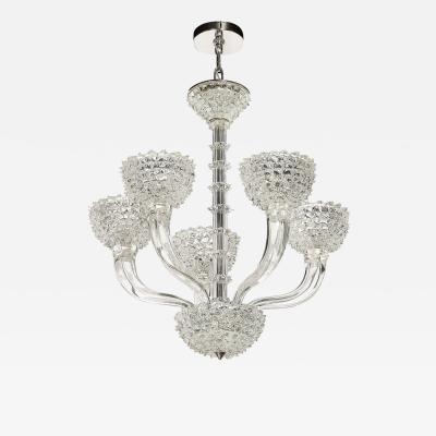  Barovier Toso Mid Century 5 Arm Hand Blown Murano Rostrato Glass Chandelier by Barovier Y Toso