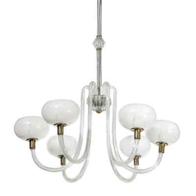 Barovier Toso Mid Century Hand Blown Murano Glass Six Arm Chandelier by Barovier Toso