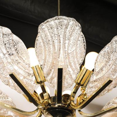  Barovier Toso Mid Century Hand Blown Murano Mottled Fluted Glass Chandelier by Barovier Toso