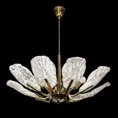  Barovier Toso Mid Century Hand Blown Murano Mottled Fluted Glass Chandelier by Barovier Toso