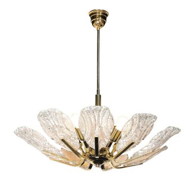  Barovier Toso Mid Century Hand Blown Murano Mottled Fluted Glass Chandelier by Barovier Toso