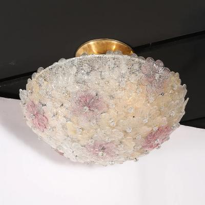  Barovier Toso Mid Century Hand Blown Rose Murano Glass Florets Chandelier by Barovier Toso