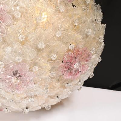  Barovier Toso Mid Century Hand Blown Rose Murano Glass Florets Chandelier by Barovier Toso