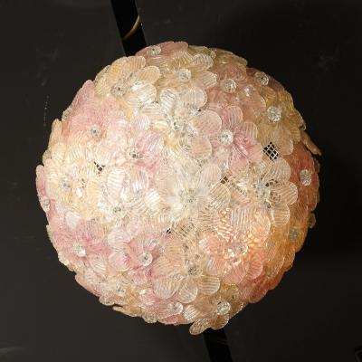  Barovier Toso Mid Century Hand Blown Rose Murano Glass Florrets Chandelier by Barovier Toso